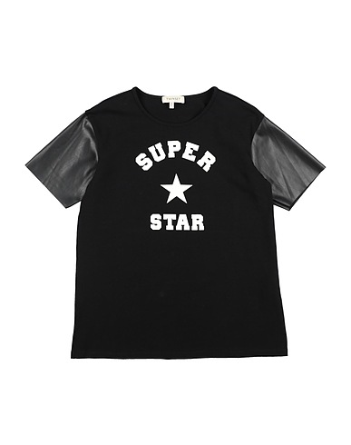 TWINSET T-shirt Black 95% Cotton, 5% Elastane, Polyester, Polyurethane resin