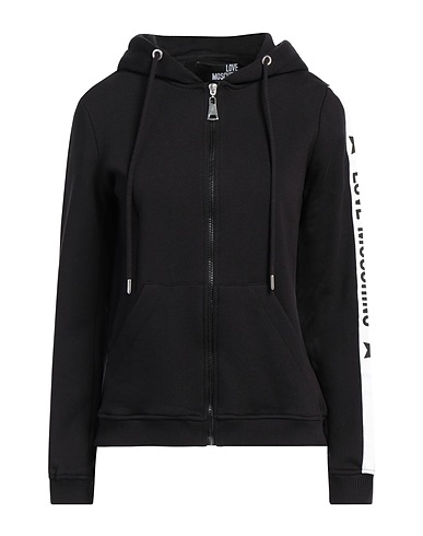 LOVE MOSCHINO Hooded track jacket  Black 100% Cotton, Elastane