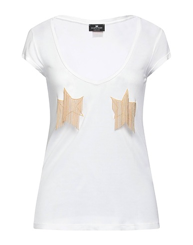 ELISABETTA FRANCHI T-shirt White 100% Modal, Polyester, Metal