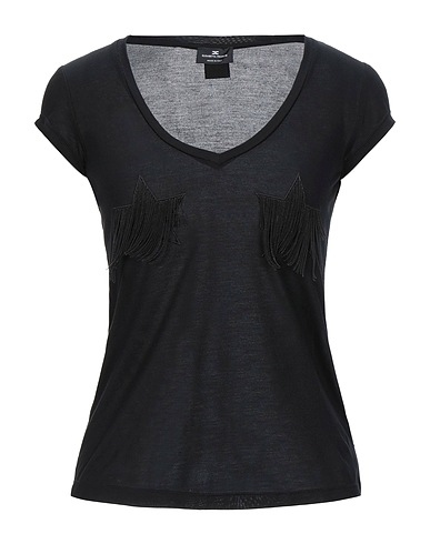 ELISABETTA FRANCHI T-shirt Black 100% Modal, Polyester, Metal