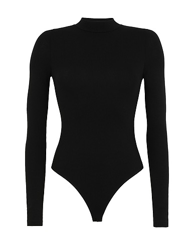 8 by YOOX TOPWEAR VISCOSE L/SLEEVE MOCK-NECK BODYSUIT
 Black 95% Viscose, 5% Elastane