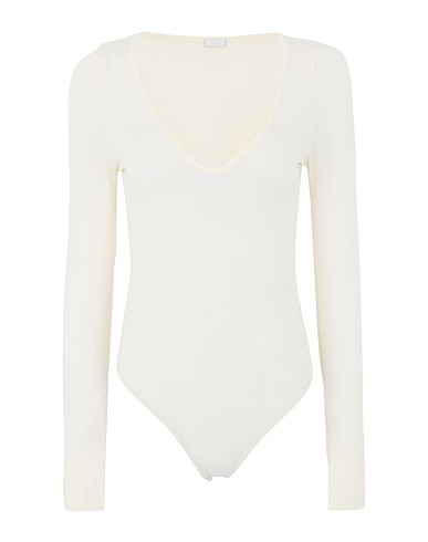 8 by YOOX TOPWEAR VISCOSE L/SLEEVE DEEP V-NECK BODYSUIT
 Ivory 95% Viscose, 5% Elastane