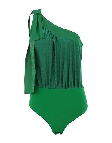 ELISABETTA FRANCHI One-Shoulder-Top Grün 66% Viskose, 15% Polyester, 15% Polyamid, 4% Elastan, Seide