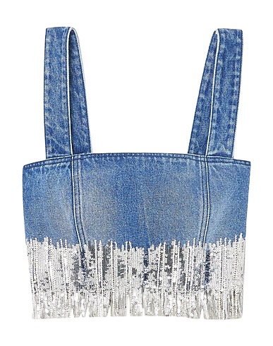 BALMAIN Crop top Blue 100% Cotton, Polyester, Glass, Brass
