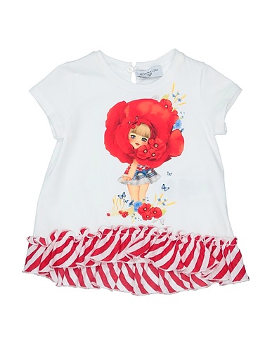 MONNALISA T-shirt White 95% Cotton, 5% Elastane, Linen, Viscose, Polyamide