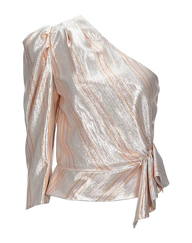 SIMONA CORSELLINI One-shoulder top Copper 70% Silk, 30% Metallic fiber