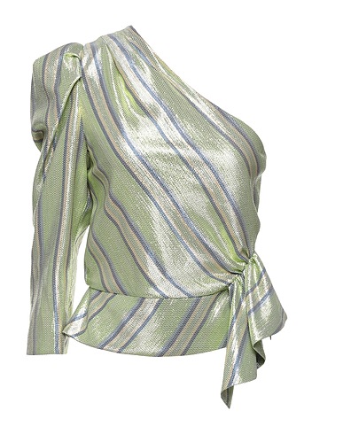 SIMONA CORSELLINI One-shoulder top Green 70% Silk, 30% Metallic fiber