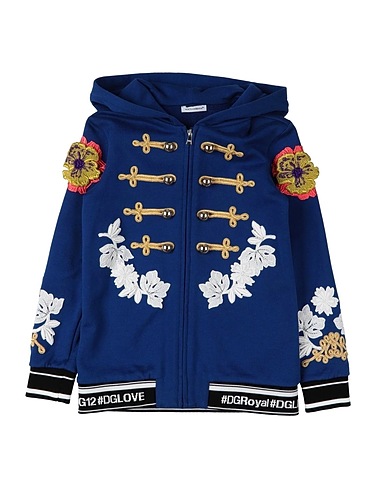 DOLCE&GABBANA Hooded track jacket  Blue 100% Cotton, Polyester, Elastane
