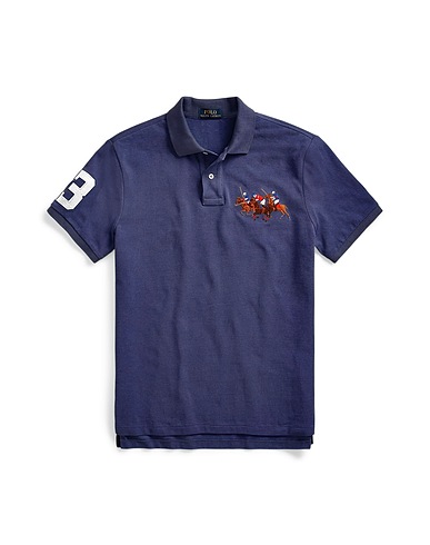 POLO RALPH LAUREN Polo shirt CUSTOM SLIM FIT TRIPLE-PONY POLO SHIRT
 Slate blue 100% Cotton