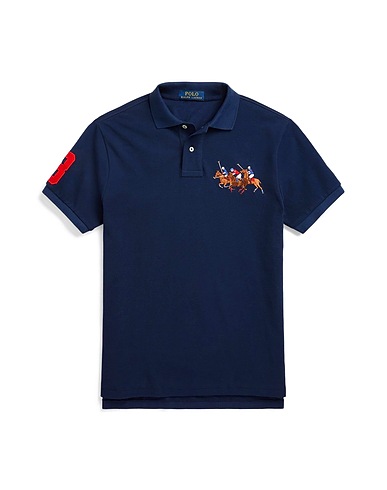 POLO RALPH LAUREN Polo shirt CUSTOM SLIM FIT TRIPLE-PONY POLO SHIRT
 Blue 100% Cotton
