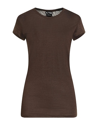 TOM FORD Basic T-Shirt Dark brown 95% Linen, 5% Elastane