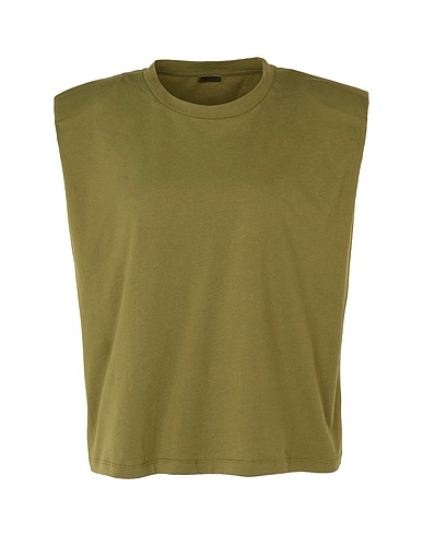 8 by YOOX T-shirt ORGANIC COTTON PADDED S/SLEEVE SHOULDER T-SHIRT
 Verde militare 100% Cotone organico