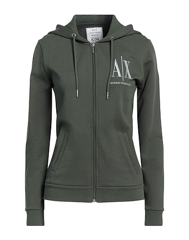 ARMANI EXCHANGE Hooded track jacket  Military green 100% Cotton, Elastane