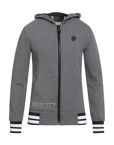PHILIPP PLEIN Hooded track jacket  Grey 85% Cotton, 15% Polyester