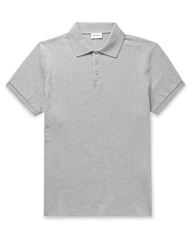 Saint Laurent Embroidered Monogram Polo Shirt In Grey