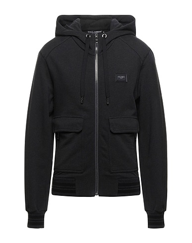 DOLCE&GABBANA Hooded track jacket  Charcoal 100% Cotton, Cashmere, Elastane