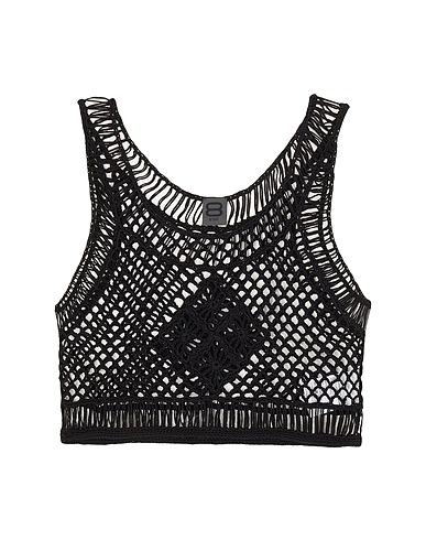 8 by YOOX Crop top COTTON BLEND CROCHET CROP TOP
 Black 50% Acrylic, 50% Viscose