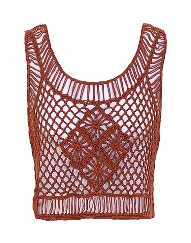 8 by YOOX Crop top COTTON BLEND CROCHET CROP TOP
 Brown 50% Acrylic, 50% Viscose