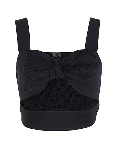 8 by YOOX Crop top COTTON SLEEVELESS FRONT BOW CROP TOP
 Black 79% Cotton, 18% Polyamide, 3% Elastane