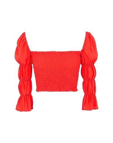 8 by YOOX Off-the-shoulder top VISCOSE SMOCKED SQUARE-NECK CROP TOP
 Coral 100% Viscose