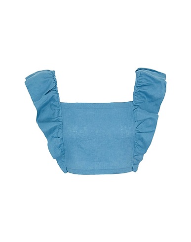 8 by YOOX Crop top LINEN RUFFLE SLEEVE CROP TOP
 Carta da zucchero 100% Lino
