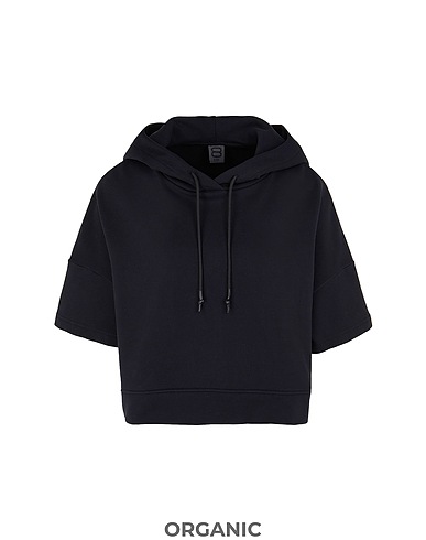 8 by YOOX Hooded sweatshirt ORGANIC JERSEY 3/4 SLEEVE HOODIE
 Black 100% Organic cotton