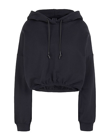8 by YOOX Athletic sweatshirts ORGANIC JERSEY HOODIE W/ ELASTIC WAISTBAND
 Black 100% Organic cotton