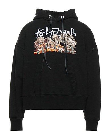 PALM ANGELS Hooded sweatshirt Black 100% Cotton, Elastane, Leather, Polyester