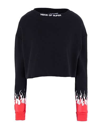 VISION OF SUPER Sweatshirt BLACK CROP CREWNECK DOUBLE FLAMES
 Black 100% Cotton