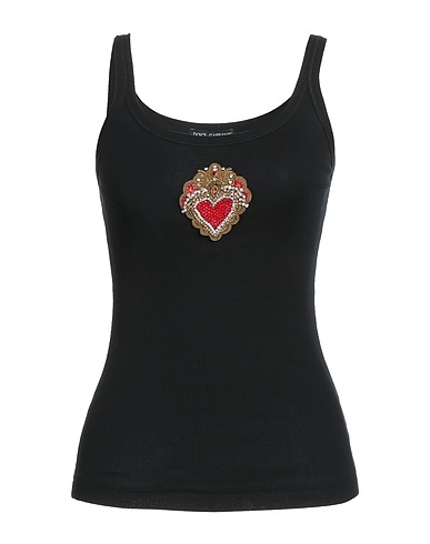DOLCE&GABBANA Tank top Black 100% Cotton, Brass, Glass, Polyester, Silk