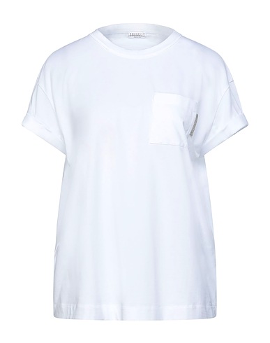 BRUNELLO CUCINELLI T-shirt White 93% Cotton, 7% Elastane, Brass