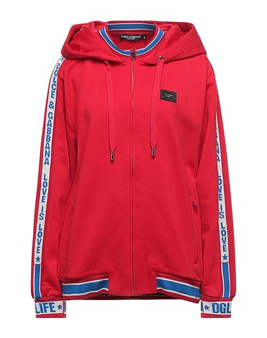 DOLCE&GABBANA Hooded track jacket  Red 100% Cotton, Zamak, Calfskin, Silk, Elastane