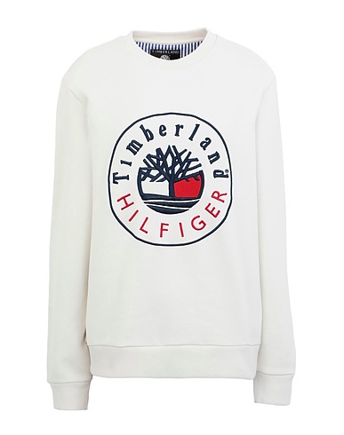 TOMMY HILFIGER x TIMBERLAND Sweatshirt THXTBL RI LOGO CREW-NECK KNIT
 Elfenbein 83% Baumwolle, 17% Polyester