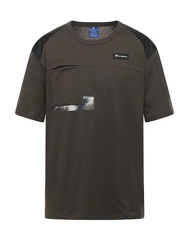 CHAMPION T-shirt Military green 100% Cotton, Polyurethane, Polyamide, Polyester, Elastane