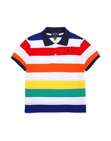 RALPH LAUREN Polo shirt Striped Cropped Cotton Mesh Polo Shirt
 White 100% Cotton