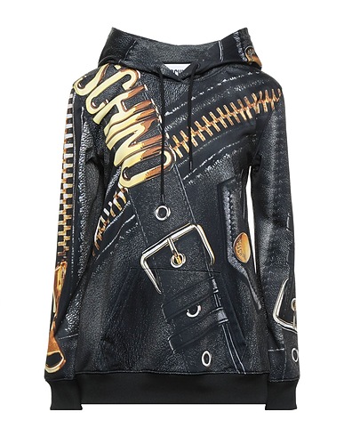 MOSCHINO Hooded track jacket  Black 100% Polyester, Elastane
