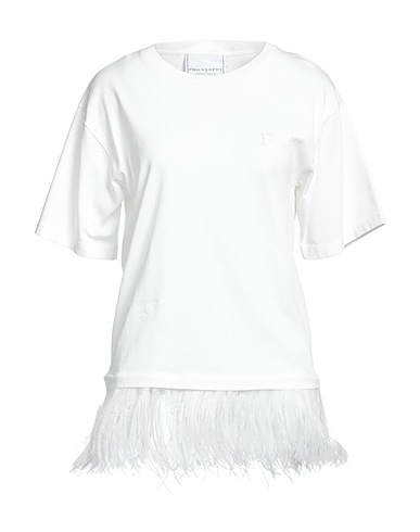 PHILOSOPHY di LORENZO SERAFINI T-shirt White 100% Cotton, Ostrich feathers