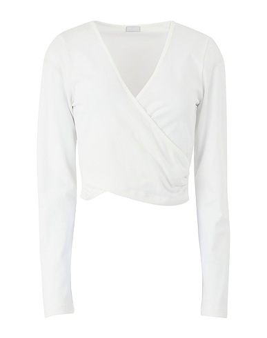8 by YOOX Top ORGANIC COTTON CROPPED WRAP L/SLEEVE TOP
 Bianco 96% Cotone organico, 4% Elastan
