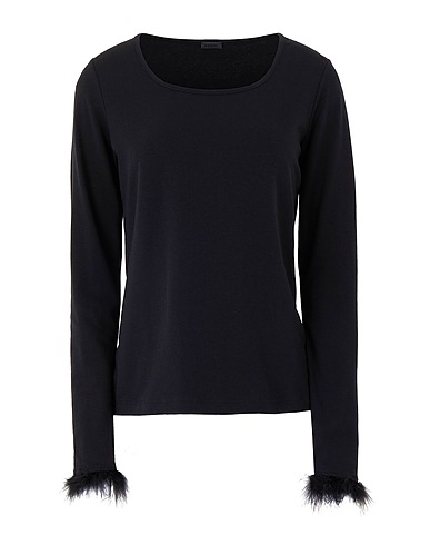 8 by YOOX T-shirt ORGANIC COTTON TRIM DETAIL L/SLEEVE TOP
 Nero 96% Cotone organico, 4% Elastan, Piume