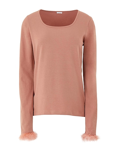 8 by YOOX T-shirt ORGANIC COTTON TRIM DETAIL L/SLEEVE TOP
 Antique rose 96% Organic cotton, 4% Elastane, Feathers