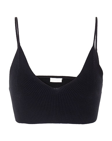8 by YOOX Crop top RIB-KNIT SPAGHETTI STRAP BRALETTE
 Black 72% Polyester, 25% Polyamide, 3% Elastane