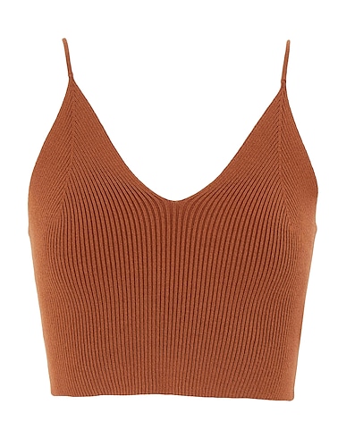 8 by YOOX Crop top RIB-KNIT SPAGHETTI STRAP BRALETTE
 Marrone 72% Poliestere, 25% Poliammide, 3% Elastan