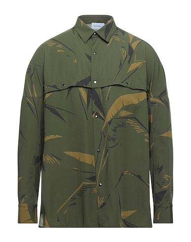 FERRAGAMO Patterned shirt Military green 67% Virgin Wool, 33% Cotton