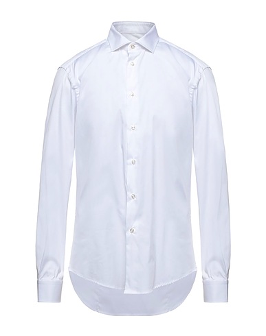 BRIAN DALES Solid colour shirt White 80% Cotton, 15% Polyamide, 5% Elastane