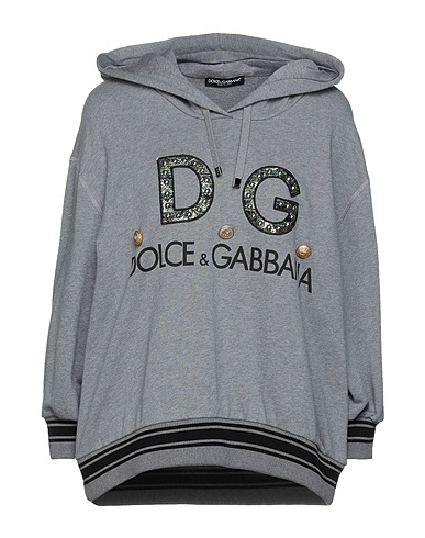 DOLCE&GABBANA Hooded track jacket  Grey 100% Cotton, Brass, Polyester