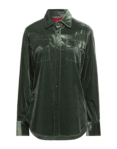 THE GIGI Camicie e bluse tinta unita Verde scuro 53% Cotone, 45% Viscosa, 2% Elastan