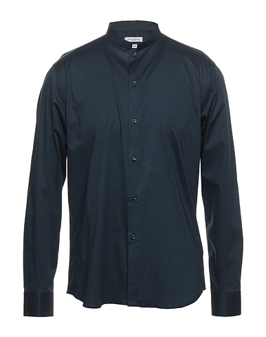 PAOLO PECORA Solid color shirt Midnight blue 96% Cotton, 4% Elastane
