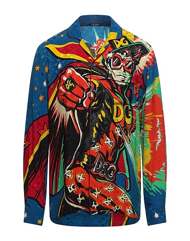 DOLCE&GABBANA Patterned shirt Blue 52% Viscose, 48% Silk