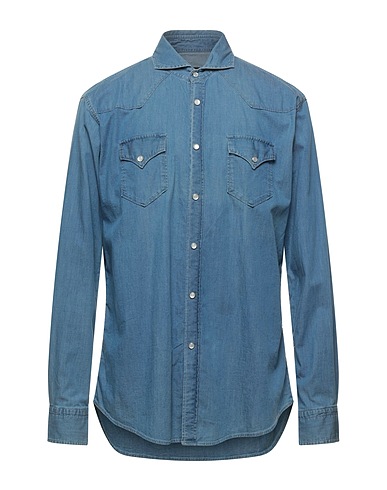 BRIAN DALES Denim shirt Blue 97% Cotton, 3% Elastane