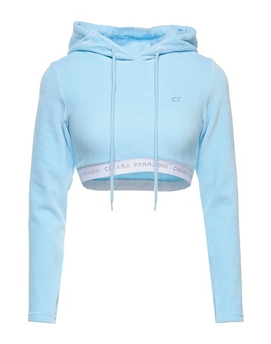 CHIARA FERRAGNI Hooded track jacket  Sky blue 100% Cotton